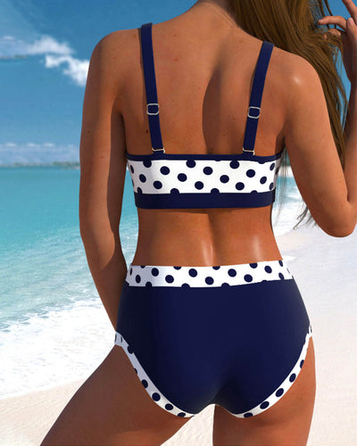 Hannah | High-Waisted Patchwork Swimsuit with Polka Dots