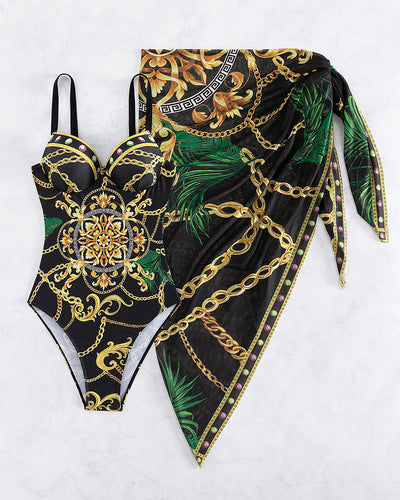 Marie | One-Piece Swimsuit with Push-Up and Beach Skirt