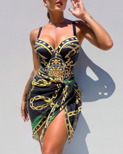 Marie | One-Piece Swimsuit with Push-Up and Beach Skirt
